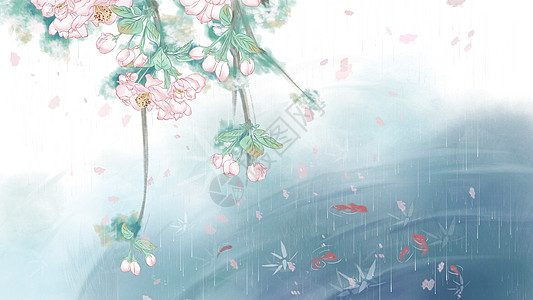 三岔湖古风雨湿苹果花背景插画