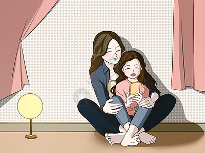 欢乐的母女母女插画高清图片