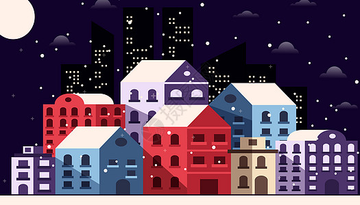 下雪的城市夜晚背景图片