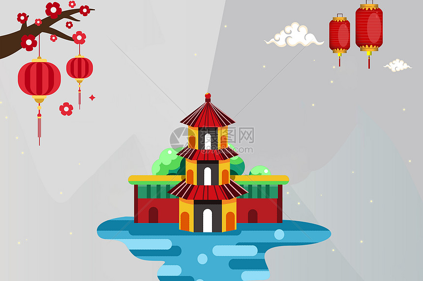 春节建筑背景图片