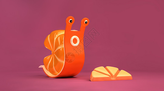 创意橘子蜗牛C4D场景高清图片