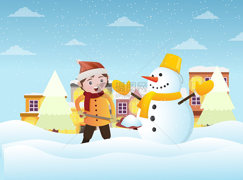 下雪天小男孩堆雪人图片素材_免费下载_ai图片格式_VRF高清图片400078206_摄图网