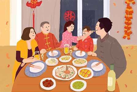 春节团圆饭插画图片