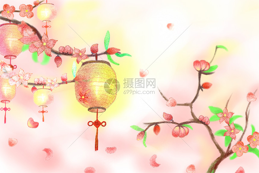 过年灯笼背景古风插画图片素材_免费下载_psd图片格式_VRF高清图片400079200_摄图网