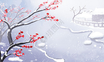 古风唯美梅花林雪景插画图片