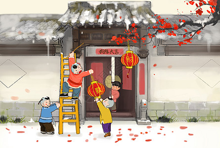 贴春联年画真人图片