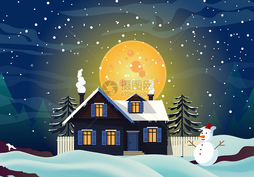平安夜雪景插画图片下载-正版图片400080577-摄图网