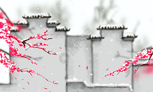 冬季风景雪梅插画背景图片