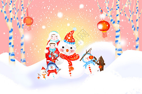 堆雪人游玩圣诞节背景素材高清高清图片