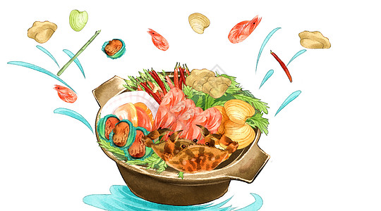 海鲜火锅年夜饭火锅插画