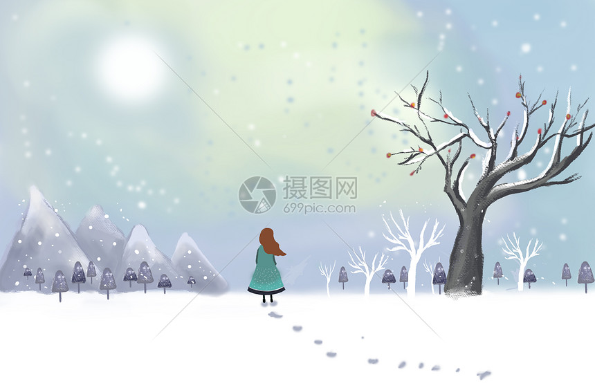 雪景中的小女孩图片