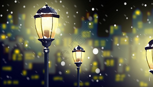 夜晚路灯冬季城市夜景插画