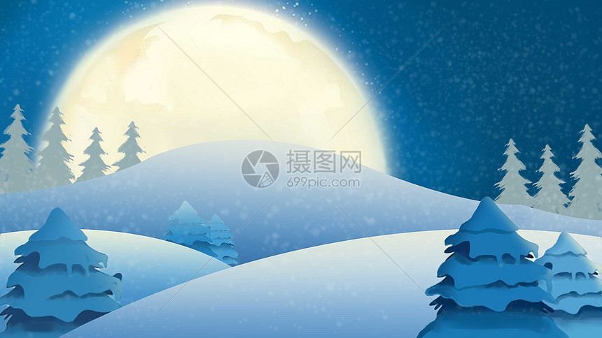 雪夜背景插画图片