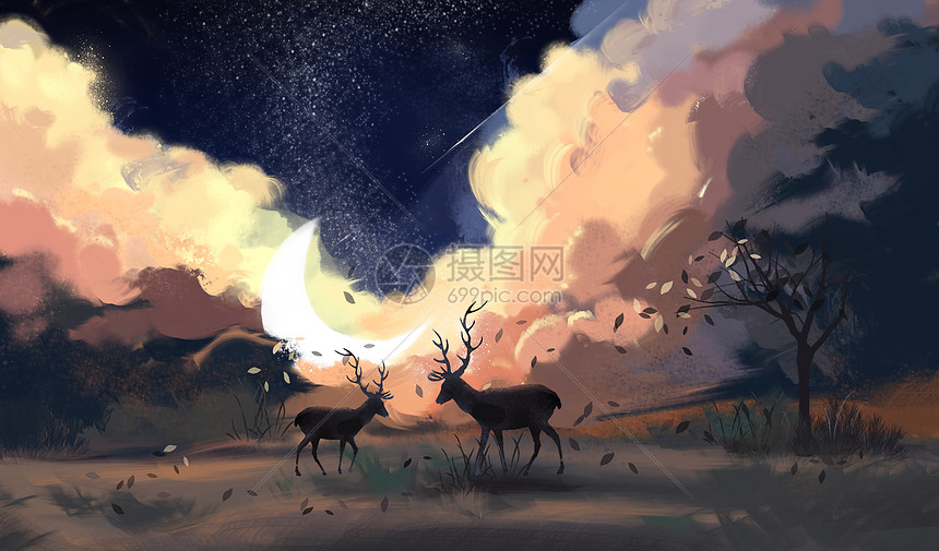 月光下的麋鹿图片素材_免费下载_psd图片格式