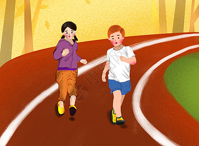 老年跑步操场跑步的孩子插画