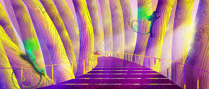 奇幻森林廊桥背景图片
