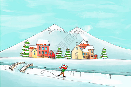 冬季雪景插画图片