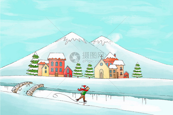 冬季雪景插画图片