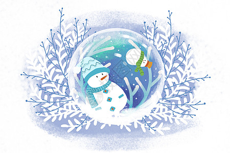 冬天圣诞节雪人手绘插画高清图片