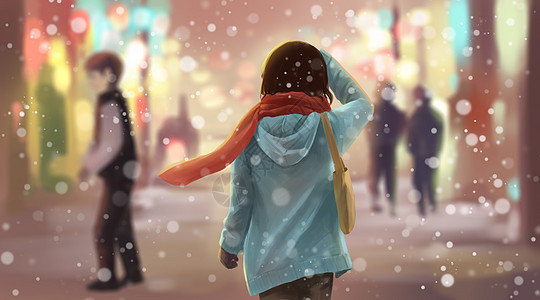 简中冬天雪中的少女插画