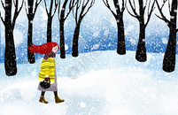 雪中漫步的少女图片