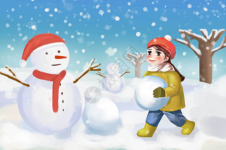圣诞堆雪人插画图片
