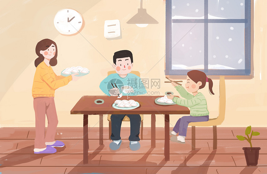 冬至一家人吃饺子图片