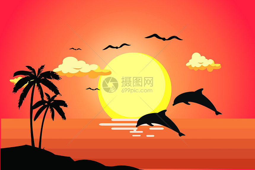 夕阳下的海洋图片