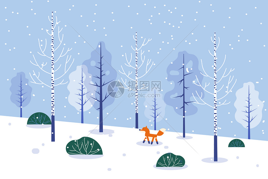 冬日小狐狸雪景插画图片素材_免费下载_ai图片