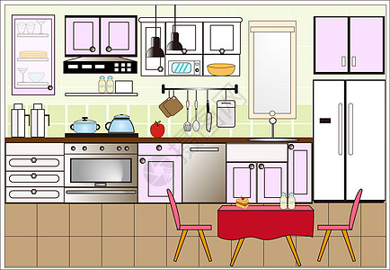 餐桌平面厨房插画
