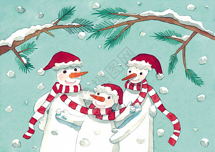 雪人的一家圣诞节家庭插图高清图片