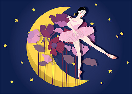 月亮上跳舞的美女背景图片
