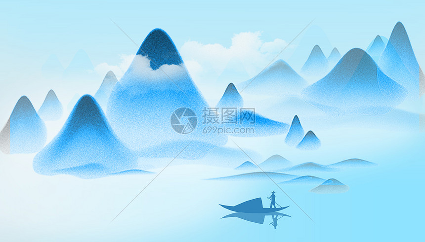 扁平化蓝色山水背景图片