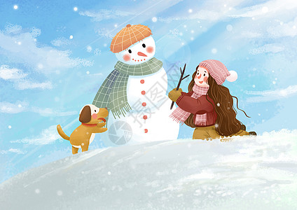 温暖冬季可爱雪人插画