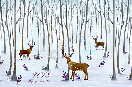 2018年新年冬季树林麋鹿图片