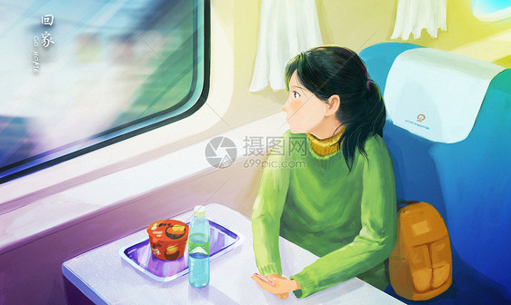 坐火车回家的女孩图片