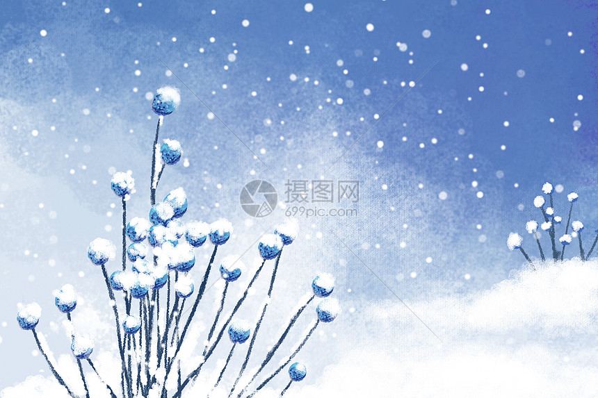 冬季雪景插画图片