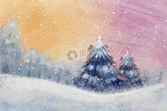 小清新雪景插画图片