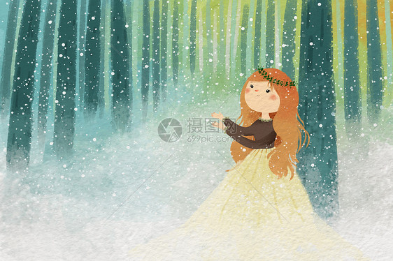 小清新雪景插画图片