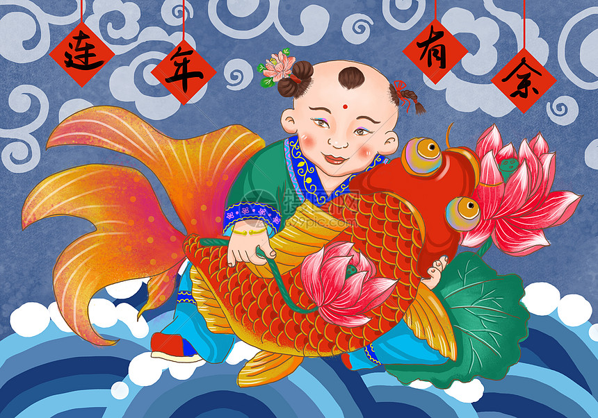 年画娃娃插画图片下载-正版图片400089444-摄图网