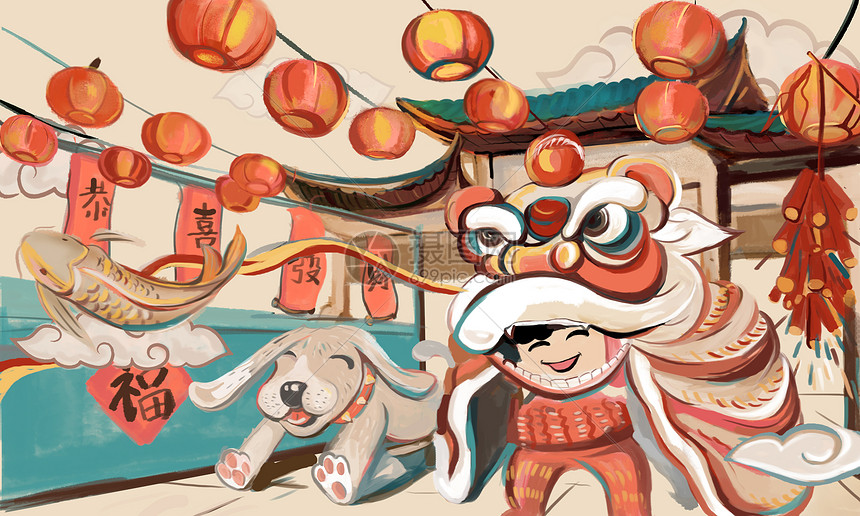 喜迎春节插画图片下载-正版图片400089609-摄图网