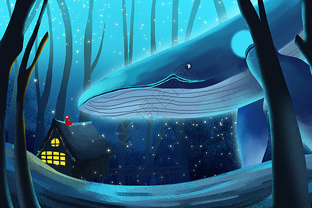 梦幻鲸鱼插画背景图片