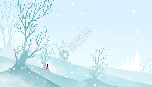 冬日雪景意境插画高清图片