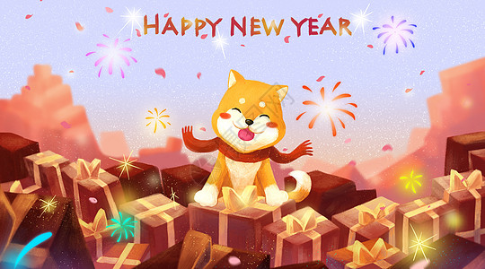 新年快乐狗狗插画新年狗高清图片