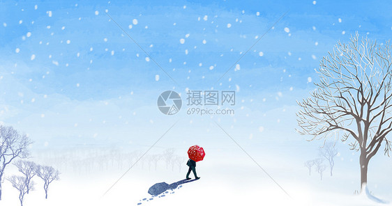 孤独的人走在雪地中图片