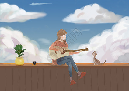 弹吉他的女孩背景图片