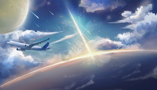 飞机云层宇宙科学插画