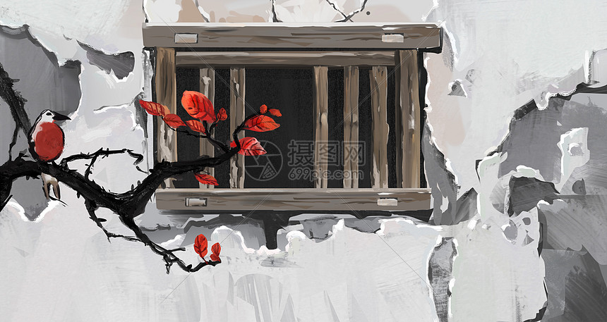 梅花与墙插画图片下载-正版图片400091808-摄图网