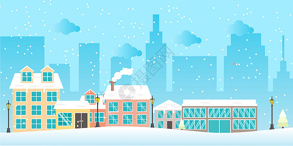 城市冬雪景城市插画