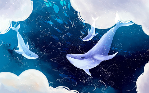 海底生物唯美深海鲸鱼插画